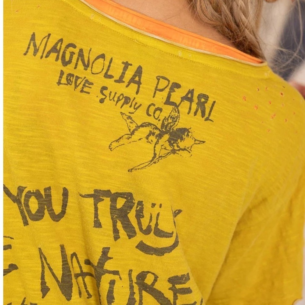 Magnolia Pearl Van Gogh Love Nature Short Sleeve Yellow Distressed Tee Shirt NWT - Picture 8 of 8